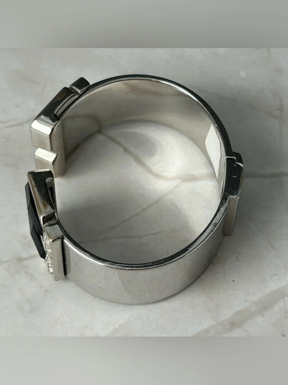 Silver Cuff Bracelet with Black Geometric Stones